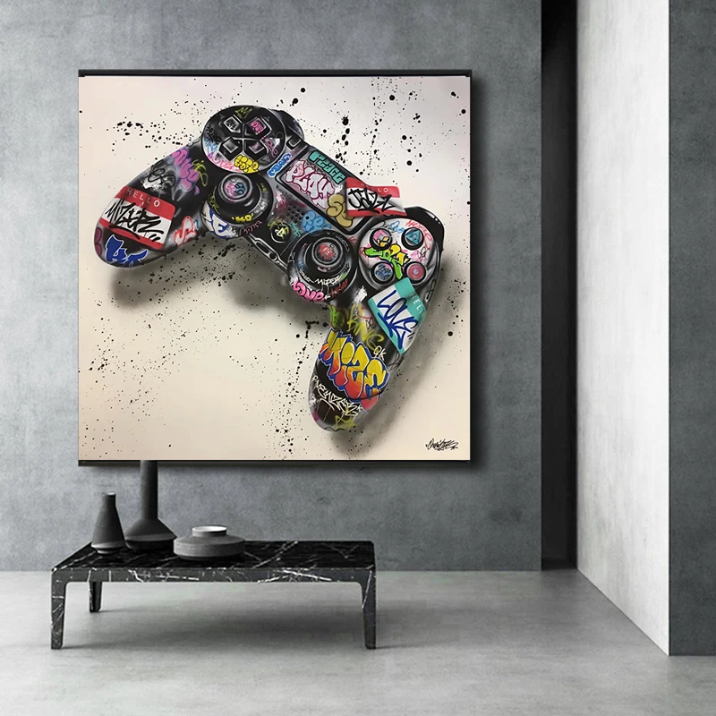 

Graffiti Art Game Handle Canvas Art On Wall Painting Gamepad Posters And Prints Design Wall Picture For Kids Room Decoration
