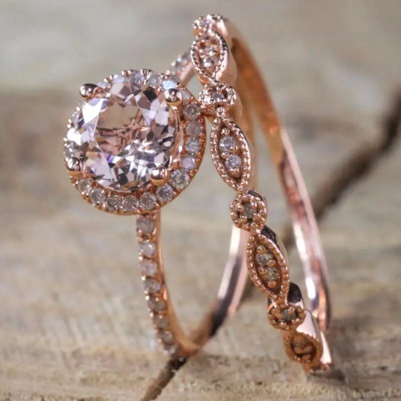 2 шт./компл. классическое Винтажное кольцо из розового золота с фианитом белое