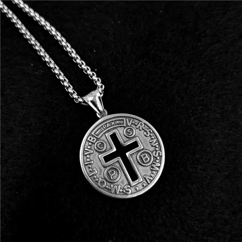 

Round card necklace men cross pendants stainless steel chains for mujer necklace mens pendant man chain fashion jewelry