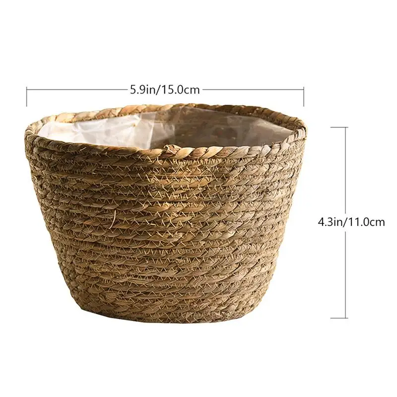 1pc Handmade Rattan Straw Flowerpot Container Green Potted Plant Holder Storage Basket Home Garden Decoration | Дом и сад