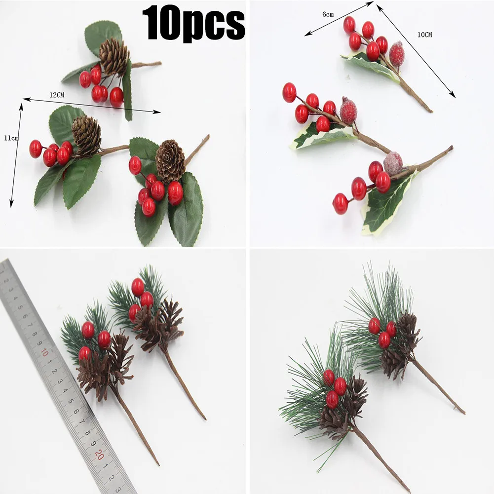 

10PCS Artificial Wood+PVC 23 X 8cm Pine Snowy Flower With Berries Picks For Crafts Xmas Ornament 2021 New In Stock