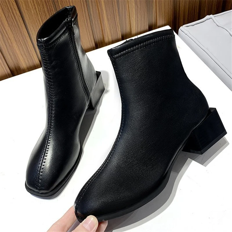 INS/Зимние Модные женские ботильоны на низком каблуке Винтажные коричневые