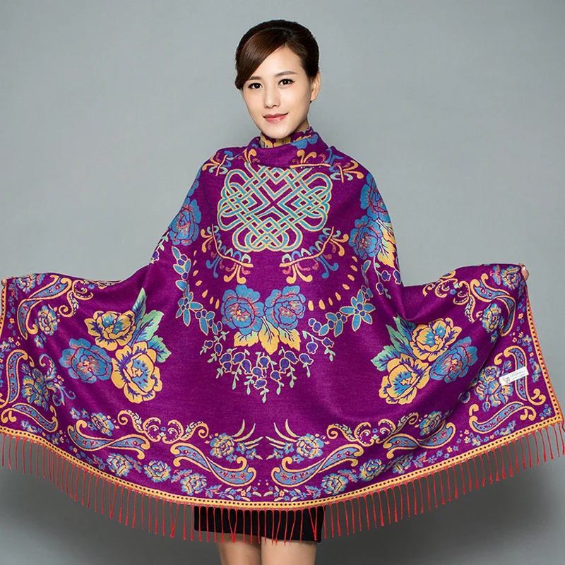

Ethnic Style Autumn And Winter Thickened Female Shawl Double-sided Warmth Imitation Cashmere Scarf Chinese Knot Square Scarf