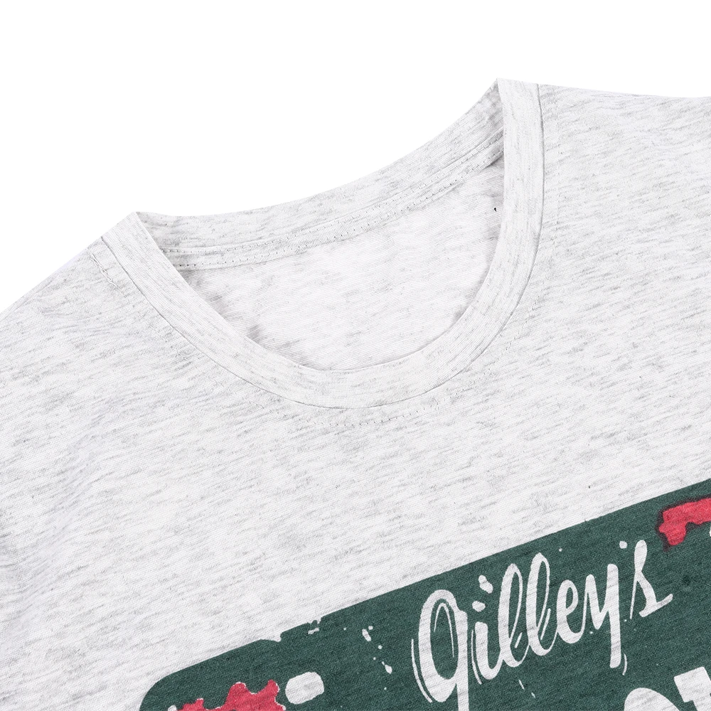 2019 Лето Новая Мода Футболка Светло Серый Графический Письмо Печати Женщины