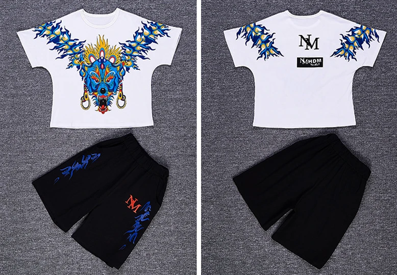 2019 Casual boy tracksuit Dragon printing tshirt+harem pant Fashion teenager Boy Clothes Cool Kids Hip Hop Clothing Sports Suit | Детская