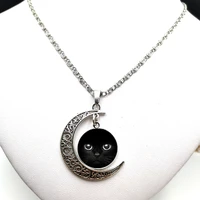 cats eye necklace charm longan photo glass cabochon pendant handmade black chain necklace ladies mens jewelry