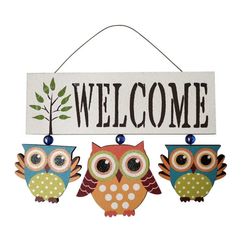 

Wood Hanging Plaque Owl Sign Welcome Sign Home Decor Gifts Living Room Farmhouse Wall Ornaments for Coffee Shop Restaurant