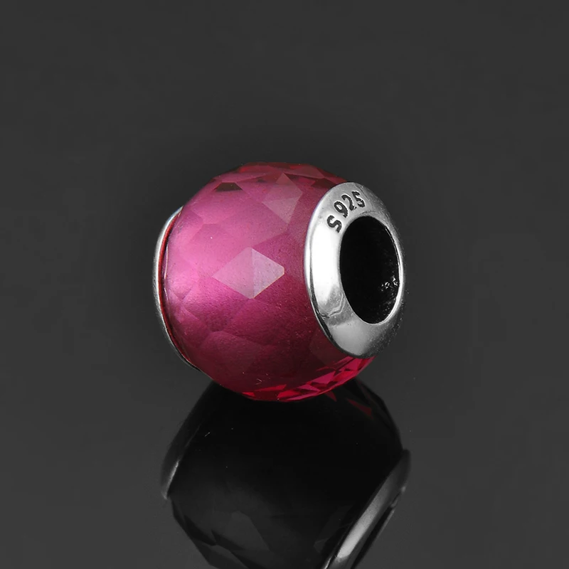 Hot Murano Glass Beads 925 Sterling Silver charming deep pink fine Fit Original europeu Charms Bracelet Jewelry making | Украшения и