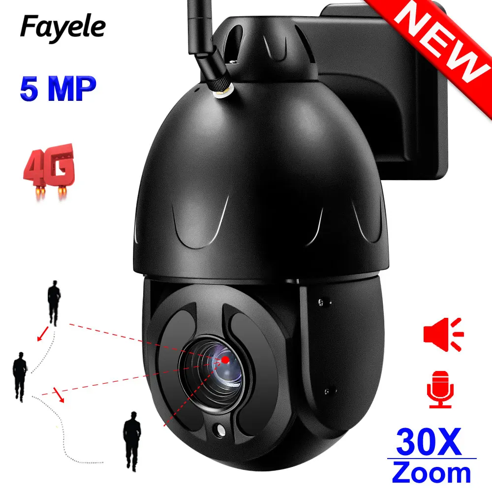 

Outdoor Wireless WIFI IP 5MP 4G PTZ Camera Humanoid Auto Tracking Motion Detection 30X Zoom Two Way Audio P2P SD Storage Camera