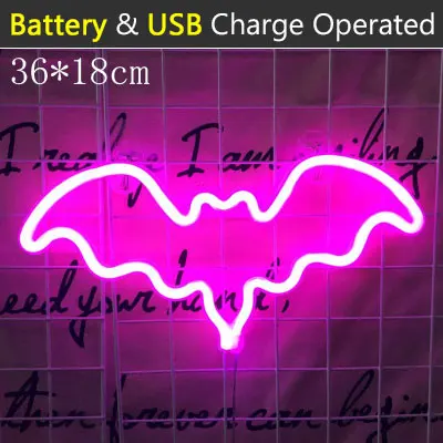 Bat - Pink Креативный Радужный светодиодный неоновый светильник для праздника, рождественские вечерние, свадебные украшения, детская комната, домашний декор, фламинго, луна, единорог - Испускаемый цвет: Bat - Pink