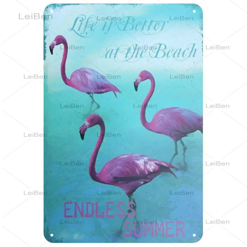 Металлический жестяной знак в виде животного фламинго старомодное потертое
