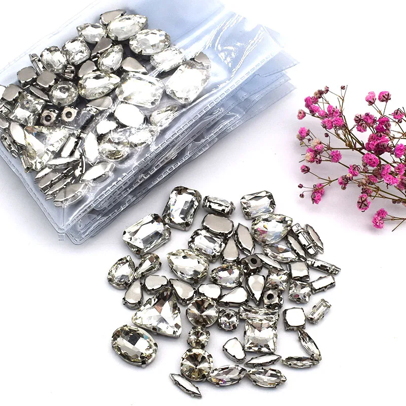 

Блестящие белые стразы смешанной формы, стеклянные кристаллы с отверстием для шитья, драгоценные камни для одежды, свадебные украшения