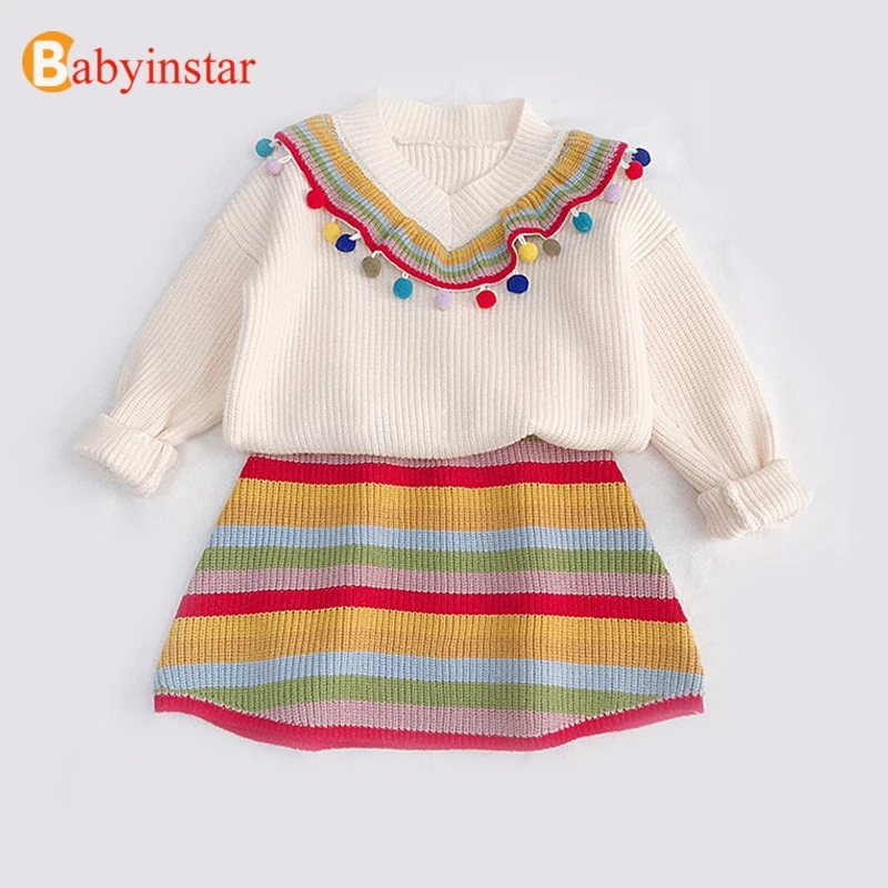 Babyinstar модные детские комплекты радужной вязки для маленьких девочек свитер с