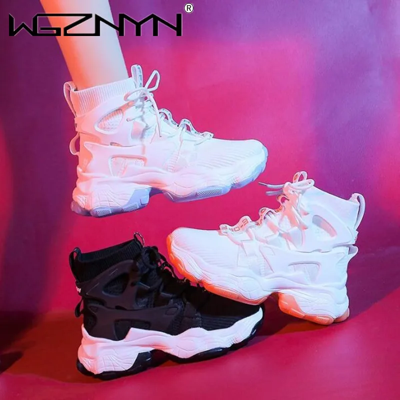 

Fashion Women Sneakers Autumn Breathable Mesh Wedge Sneakers High Top White Casual Chunky Sport Shoes for Women Zapatos De Mujer