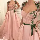 Женское вечернее платье, розовое ТРАПЕЦИЕВИДНОЕ ПЛАТЬЕ из матового тюля на бретельках, с 3D цветами, Элегантное Длинное платье для выпускного вечера