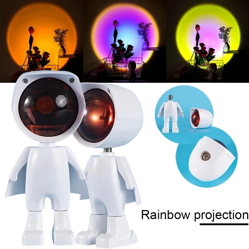 

2021 Rainbow Sunset Projector Atmosphere Button Background Wall Decoration Projected Lamp Home Coffe Shop Colorful Night Lights