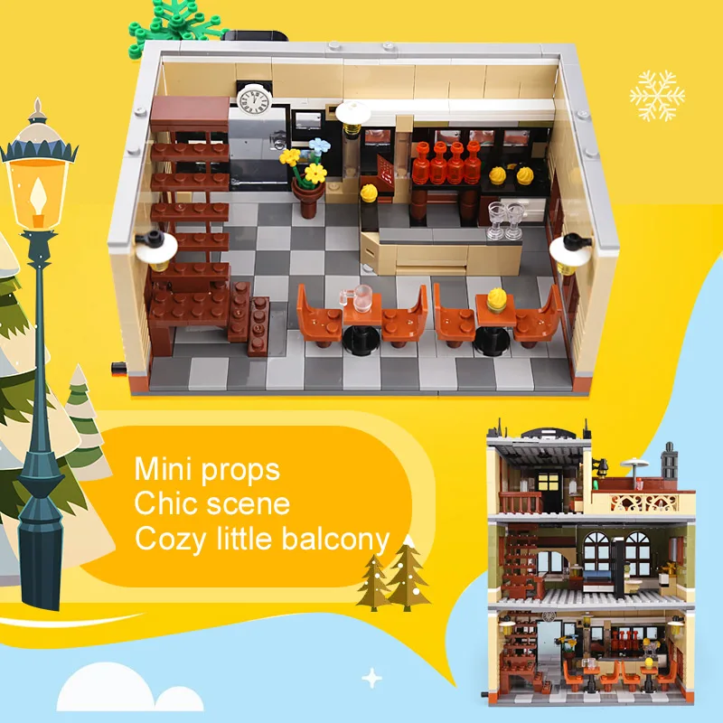 MOC Streetview строительные игрушки китайский ресторанный набор моделей сборочные