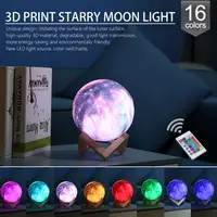 Цветная лампа с 3D рисунком луны и звезд 16 видов цветов, светодиодный ночник с сенсорным управлением, питание от USB, креативный Галактический ...
