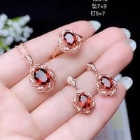 red crystal ruby gemstones diamonds drop earrings pendant necklaces rings jewelry sets women rose gold color party accessories