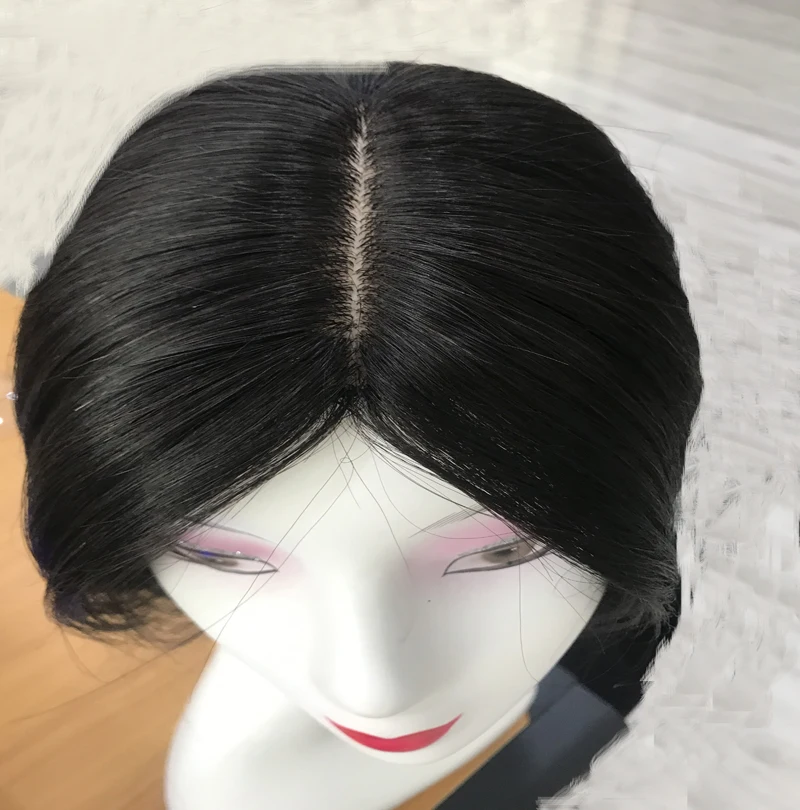 

14 inch Clip In Toupee Hair For Women 120% Density Machine Silk Base Natural Color Topper Human Hair Toupee Virgin Hair