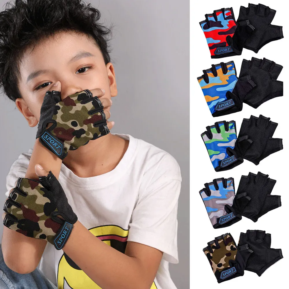 

1 Pair Child Cycling Camouflage Children's Half Finger Bicycle Gloves High Elastic Non-slip Bike Gloves Riding Equipment