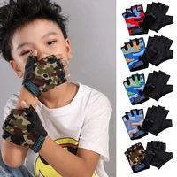 1 pair child cycling camouflage childrens half finger bicycle gloves high elastic non slip bike gloves riding equipment