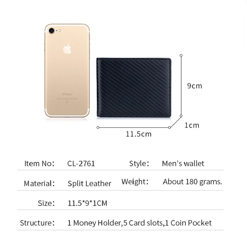 Высококачественные мужские тонкие кошельки из углеродного волокна с