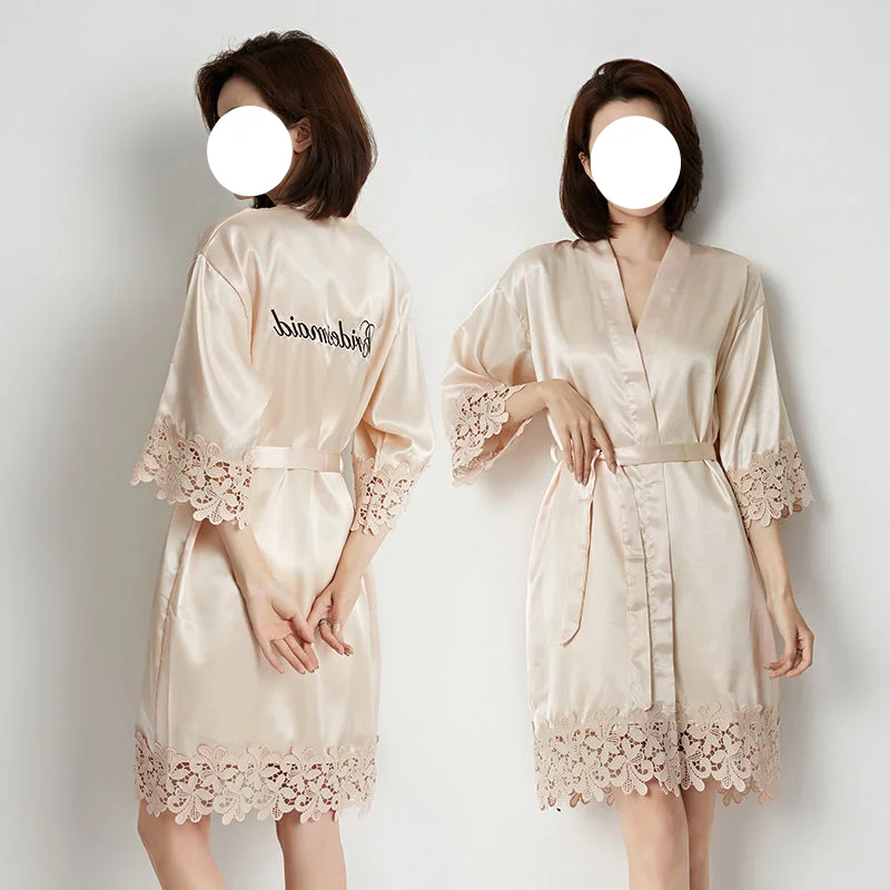 

QWEEK Lace Embroidery Sleepwear Women Bride&Bridemaid Wedding Robe Gown Summer Kimono Bathrobe Exotic Night Dress Albornoces