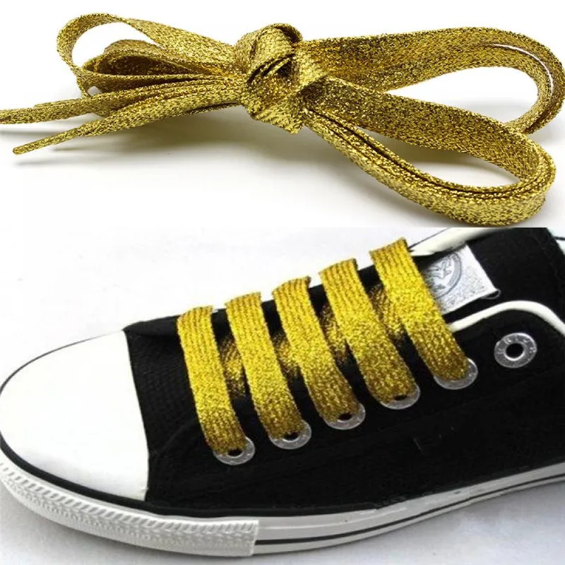 

1 Pair Shiny Gold Thread Shoelaces Glitter Flat Shoelaces Sparkly Bootlaces Colors Shimmering 110cm Shoe Laces Colored