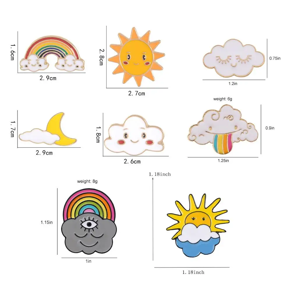 Погода эмаль отворот значки кнопки дождливая облачная солнце Радуга Броши милые