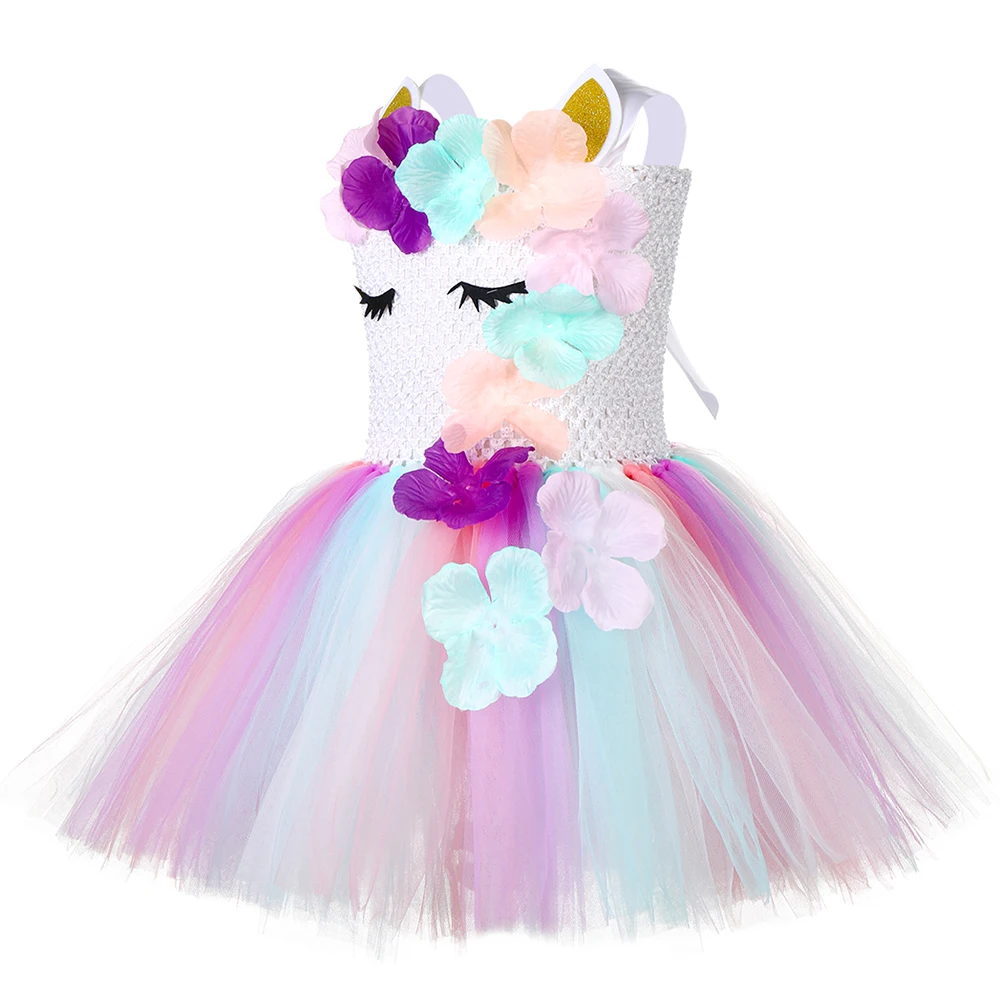 Платье-пачка для девочек с цветами единорогом наряд пастельный детвечерние на