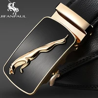jifanpaul genuine leather mens simple belt fashion designer business new belt jaguar pattern decorative alloy automatic buckle