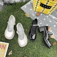 jfuncy lolita women shoes fashion pearl platform high heels mary jane retro small leather shoe new female student footwear