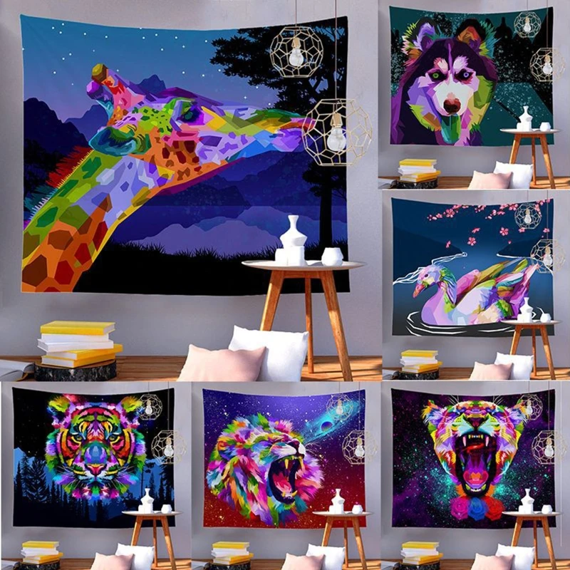 

Funny Colorful Animal Wall Hanging Tapestry Starry Sky Bohemian Backdrop Blanket W0YF