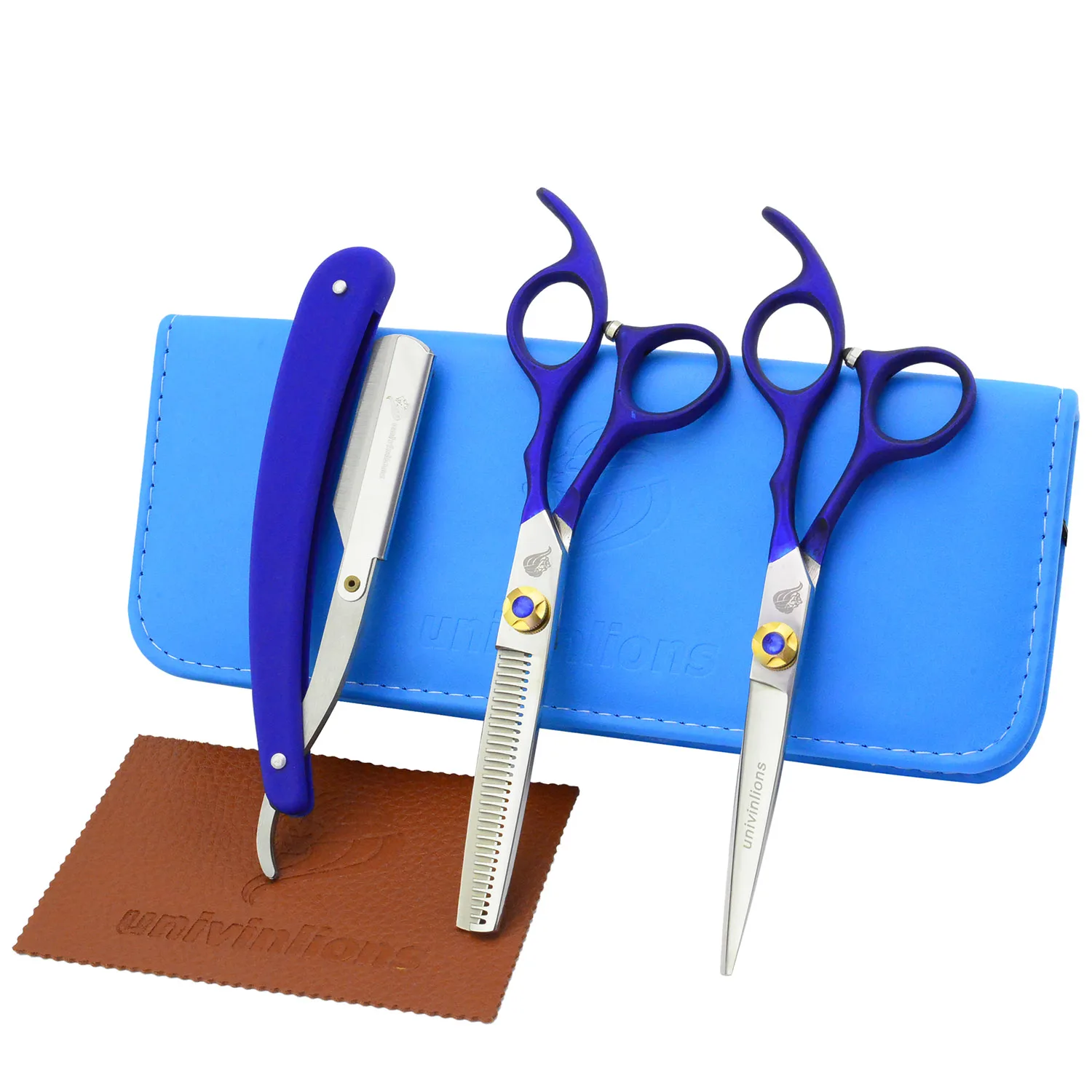 6" Blue Razor Shaver Gift Scissors Hair Professional Thinning Scissors Shears Hair Cut Set Salon Cutting Barber Hairdressing Kit