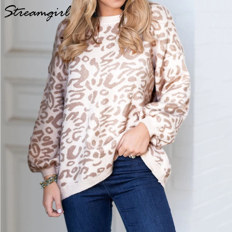 Женский вязаный свитер с леопардовой раскраской Свитер оверсайз расцветкой на
