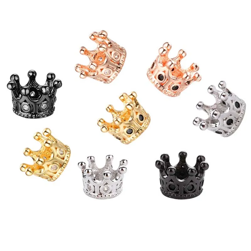 

10pcs/lot Diy Spacer Beads Wholesale Micro Pave CZ Zircon Crown Charms for Beaded Bracelet Making Jewelry Findings
