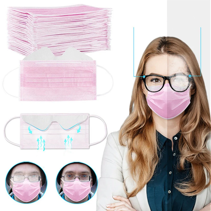 

50 Pcs Disposable Masks For Glasses Anti-fog 3-layer Mouth Mask For Face Adult Women Men Facemask Pure Color Breathable
