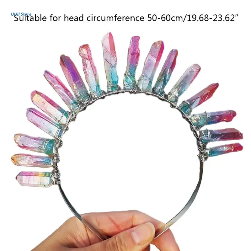 

Raw Crystal Quartz Tiara Headband Multicolor Gradient Jewelry Sun Goddess Crown
