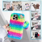 3D чехол с подвеской в виде сердца из радужного кроличьего меха для Samsung galaxy J2 Prime J4 Core J3 J5 J7 2017 A5 A7 2016 A20E A70E A01 Core
