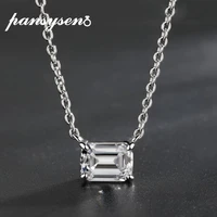pansysen luxury solid silver 925 emerald cut simulated moissanite diamond pendent necklaces fine jwelry wedding engagement gifts
