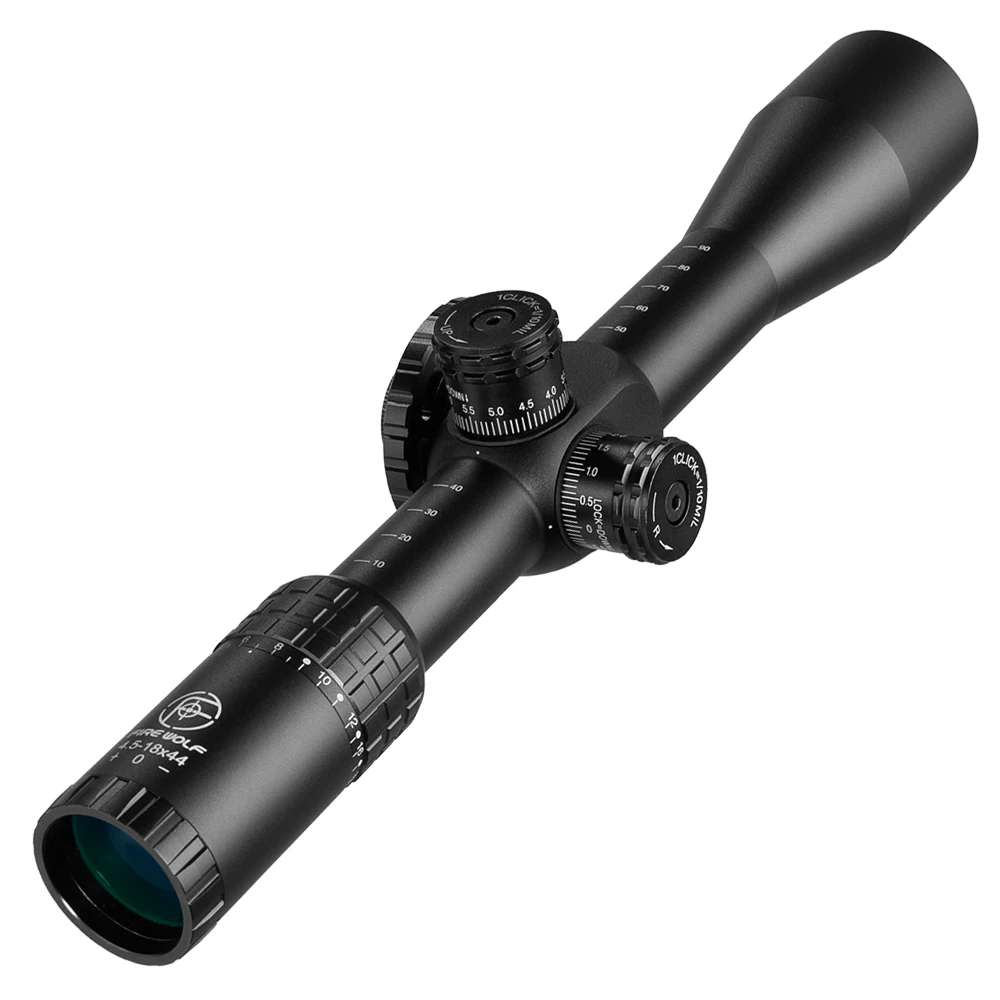 

Тактический Оптический прицел Fire Wolf 4,5-18X44 FFP, прицел для охотничьей винтовки, стеклянная сетка, большие маховики