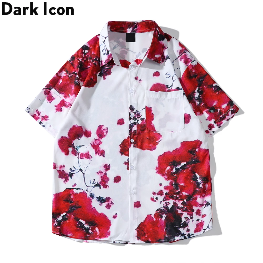 

Dark Icon Red Floral Hawaiian Shirt Men Women Summer Light Weight Material Mens Shirt Male Top