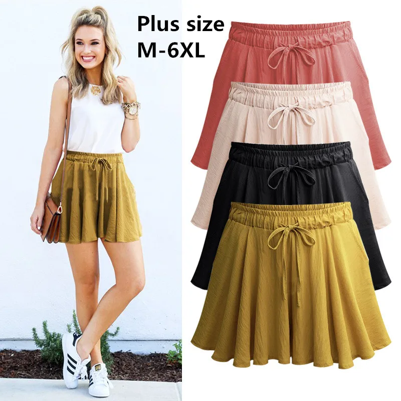 

Summer Plus Size 6XL Women Shorts Skirts Cotton Wide Leg Shorts Women Casual Loose Female Large Size Shorts