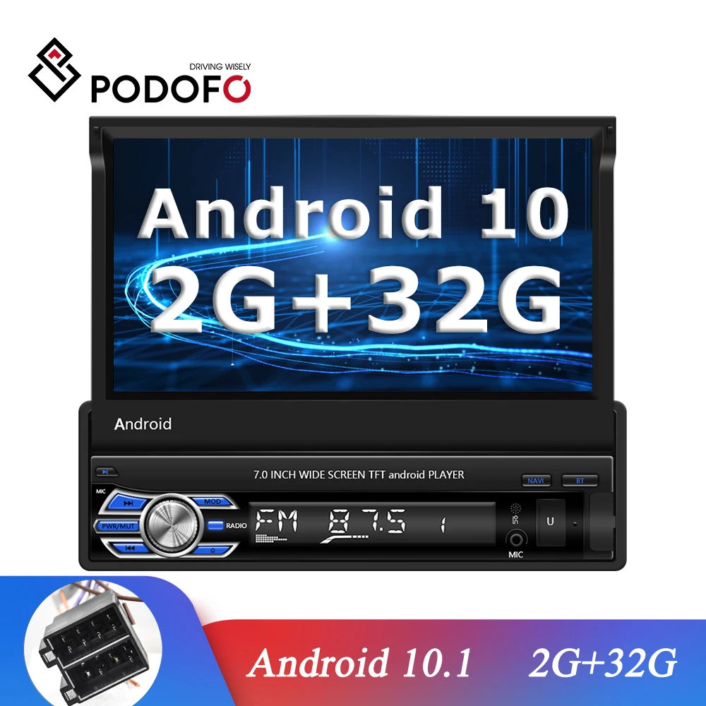 Автомагнитола Podofo 1 Din Android 10 7 дюймов сенсорный экран мультимедийный плеер GPS Wi Fi