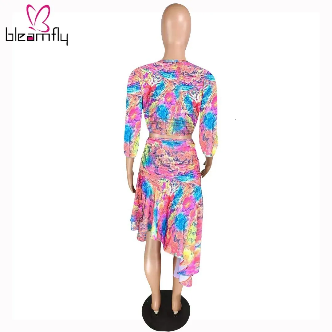 Женский осенний костюм с принтом Галактики длинным рукавом и круглым вырезом топ