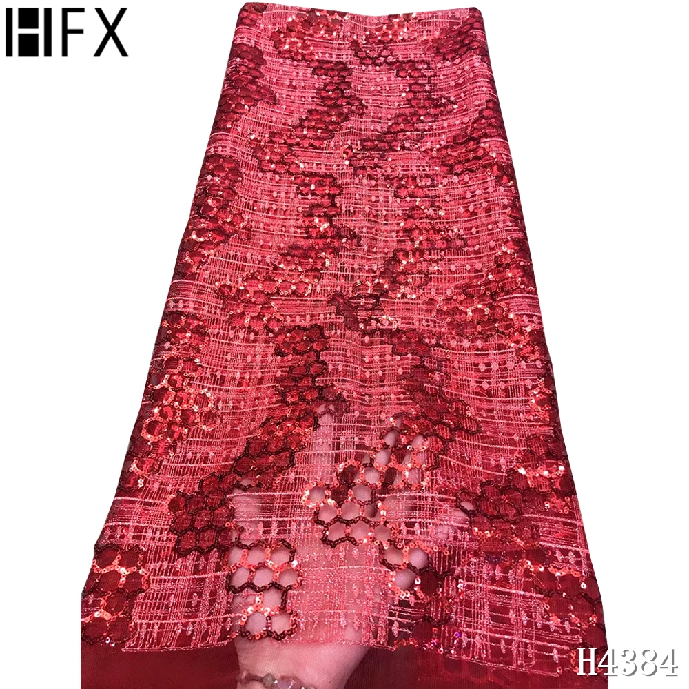 

HFX French Sequin Lace Fabric 2021 Latest African Sequence Lace Fabric Nigerian Tulle Net Lace Fabric Mesh With Sequins F4384