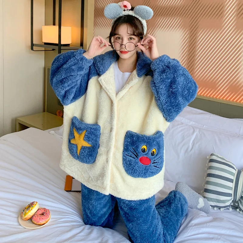 Winter Pajamas Women Sleepwear Plush Inspissate Nightgown Hooded High Quality Packed Thicken женский Loose Version Pajama Set