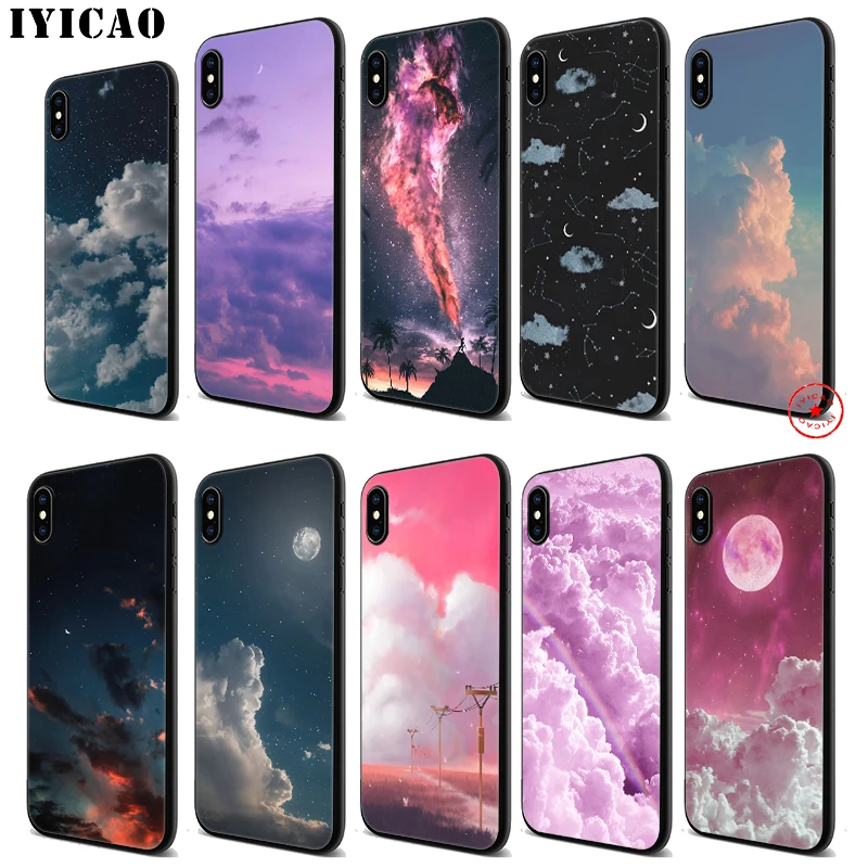 IYICAO Луна Звезда облако ночь мягкий черный силиконовый чехол для iPhone 11 Pro Xr Xs Max X