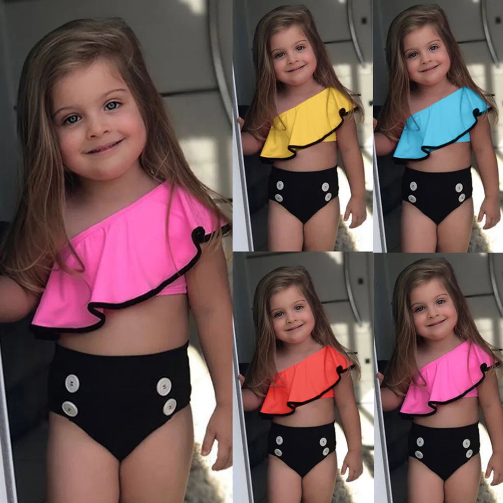 Купальник Детский однотонный с оборками на возраст 6 4 года|Костюмы-двойки для